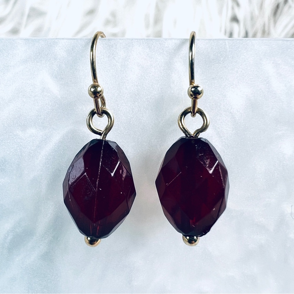 Pretty Ruby Red Costume Dangle Pierced Earrings - image 2